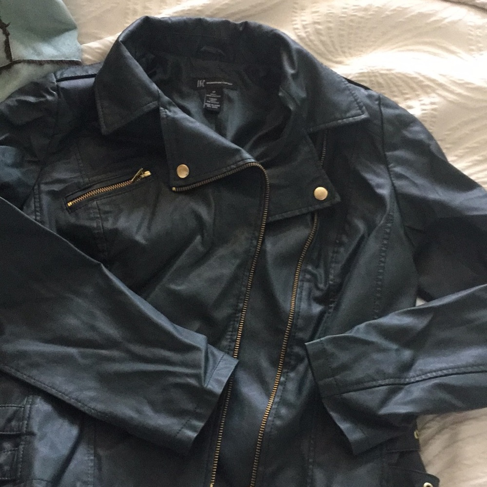 Inc green medium moto faux leather jacket in very good used condition - Picture 2 of 12